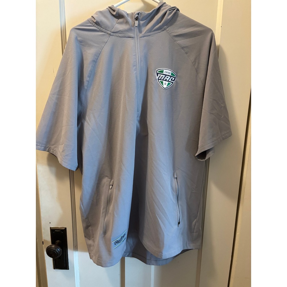 Rawlings Mens MAC Conference Baseball Cage Jacket Short Sleeve Gray Large